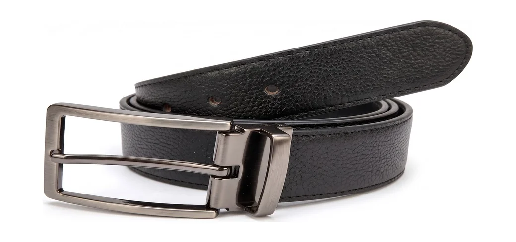 Black leather belt with pin buckle
