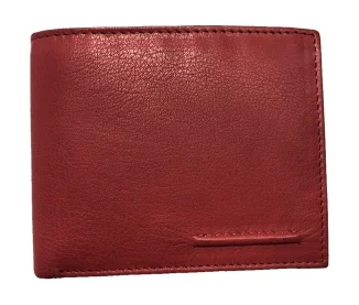 Ruby red leather bifold wallet with coin pocket