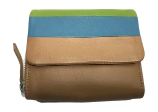 Multicolour brown leather compact purse
