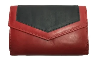 Red and black leather envelope flap purse