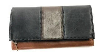 Black and grey leather flap clutch purse