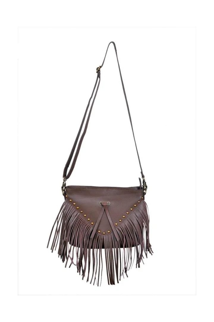 Brown leather fringe crossbody bag