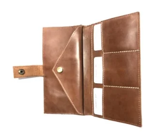 Light brown leather long snap-tab purse