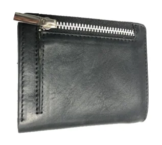 Black leather men's L-zip wallet