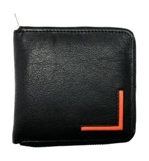 Black leather men's zip-around wallet