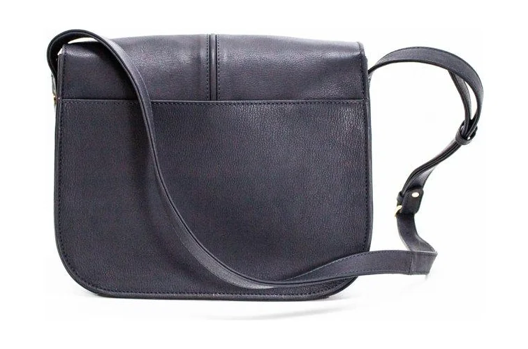 Navy leather half-flap saddle crossbody bag
