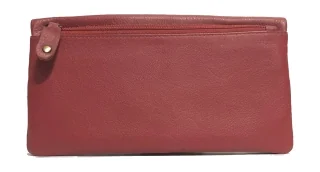Red leather slim flap purse