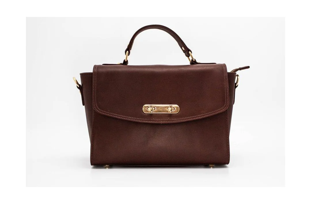 Structured brown leather top-handle satchel bag