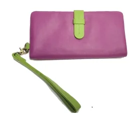 Purple leather wristlet purse