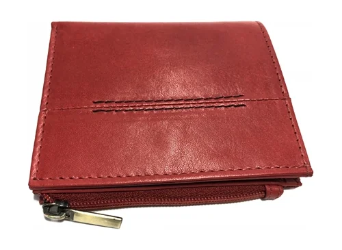 Red leather zip wallet with snap closure